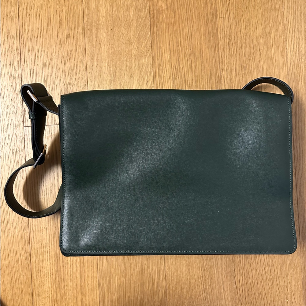 Beautiful green leather messenger bag Barney’s New York